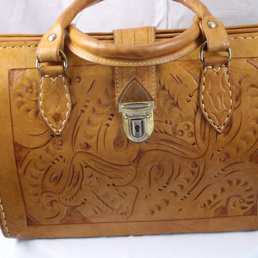 Western Leather Vintage Tooled "Doctor Bag"